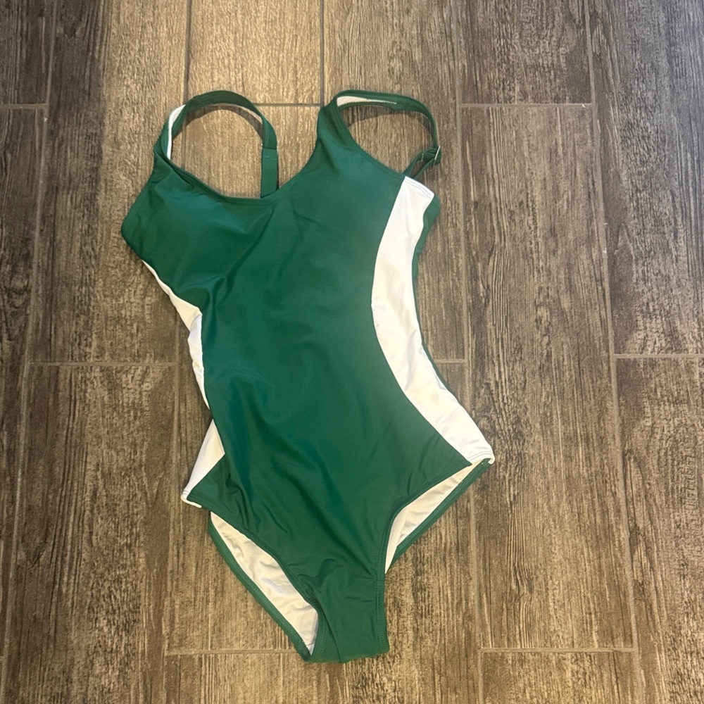 Elegant Green and White One-Piece Swimsuit